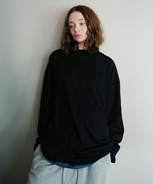 VU ヴウ petite high neck layered long knit washable wool  [BLACK×BLUE] vum-kn-02