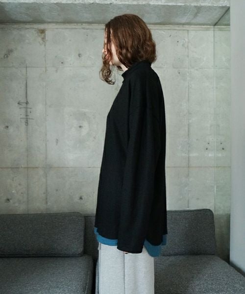 VU ヴウ petite high neck layered long knit washable wool  [BLACK×BLUE] vum-kn-02