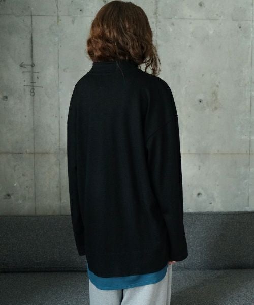 VU ヴウ petite high neck layered long knit washable wool  [BLACK×BLUE] vum-kn-02