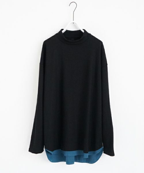 VU ヴウ petite high neck layered long knit washable wool  [BLACK×BLUE] vum-kn-02