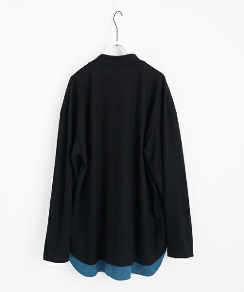 VU ヴウ petite high neck layered long knit washable wool  [BLACK×BLUE] vum-kn-02