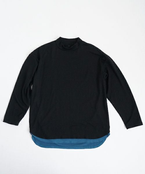 VU ヴウ petite high neck layered long knit washable wool  [BLACK×BLUE] vum-kn-02