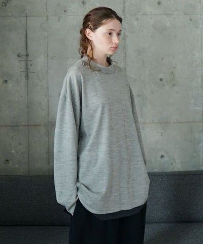 VU ヴウ petite high neck layered long knit washable wool [HEATHER GRAY MIX] vum-kn-02