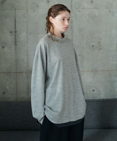 VU ヴウ petite high neck layered long knit washable wool [HEATHER GRAY MIX] vum-kn-02
