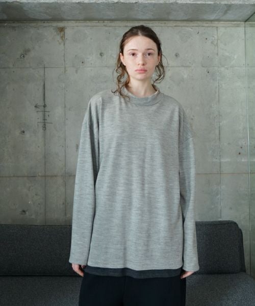 VU ヴウ petite high neck layered long knit washable wool [HEATHER GRAY MIX] vum-kn-02