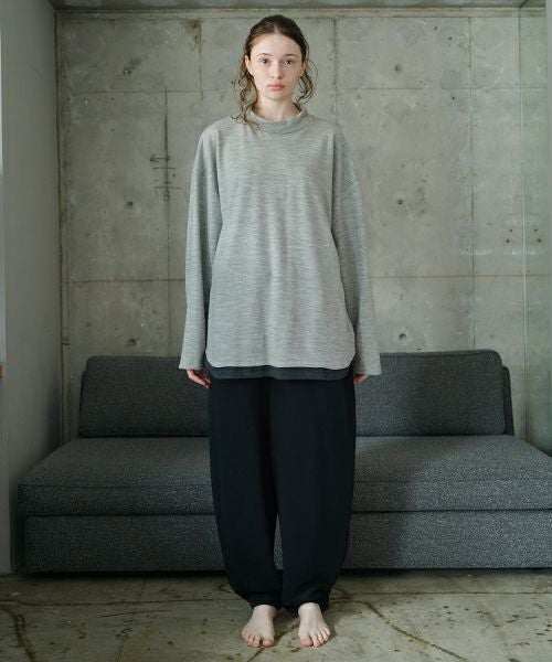 VU ヴウ petite high neck layered long knit washable wool [HEATHER GRAY MIX] vum-kn-02