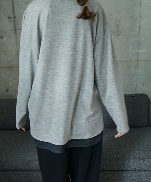 VU ヴウ petite high neck layered long knit washable wool [HEATHER GRAY MIX] vum-kn-02