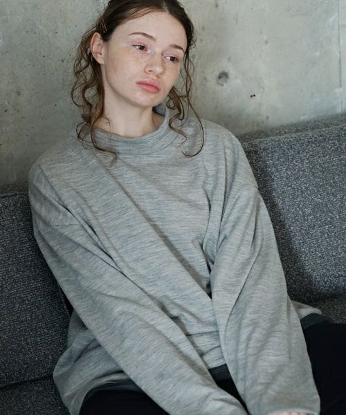 VU ヴウ petite high neck layered long knit washable wool [HEATHER GRAY MIX] vum-kn-02