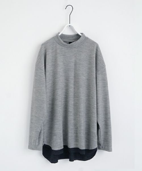 VU ヴウ petite high neck layered long knit washable wool [HEATHER GRAY MIX] vum-kn-02
