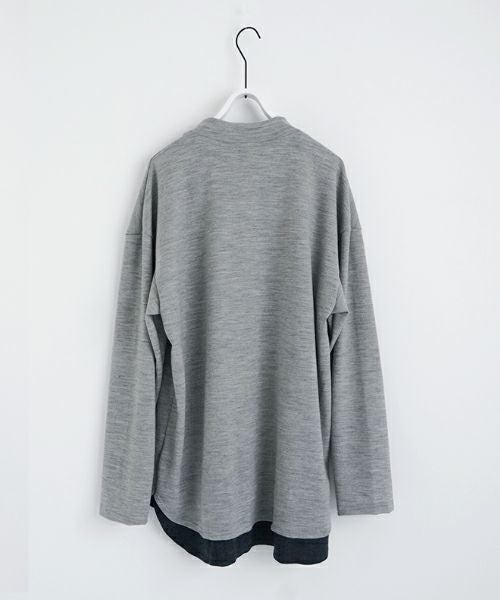 VU ヴウ petite high neck layered long knit washable wool [HEATHER GRAY MIX] vum-kn-02