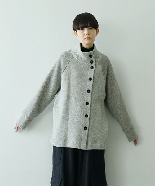  Mochiモチside button knit cardigan [grey/ma25-kn-03]