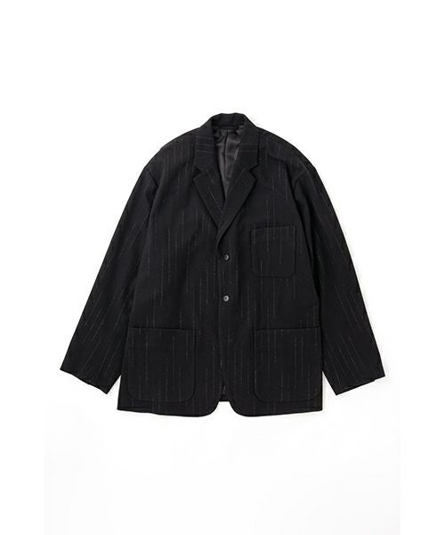 オーバーサイズ黒ジャケット ストライプデザイン YOKO SAKAMOTO / ヨーコサカモト OVERSIZED JACKET [STRIPE] ウール