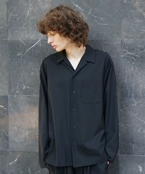 VUm ヴウエム open collar over shirt [BLACK］vu-sht-010