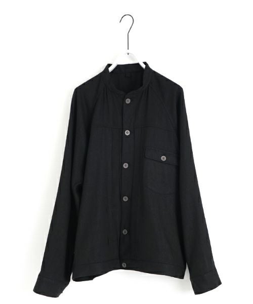 VU / ヴウstand collar work jakect silk linen [BLACK] vu-blu-008