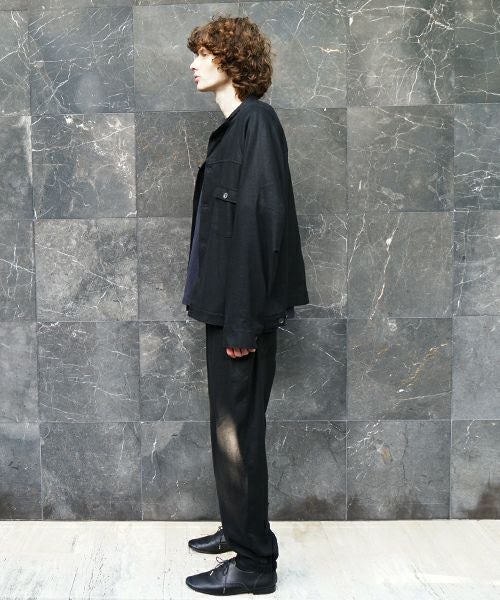 VU / ヴウstand collar work jakect silk linen [BLACK] vu-blu-008