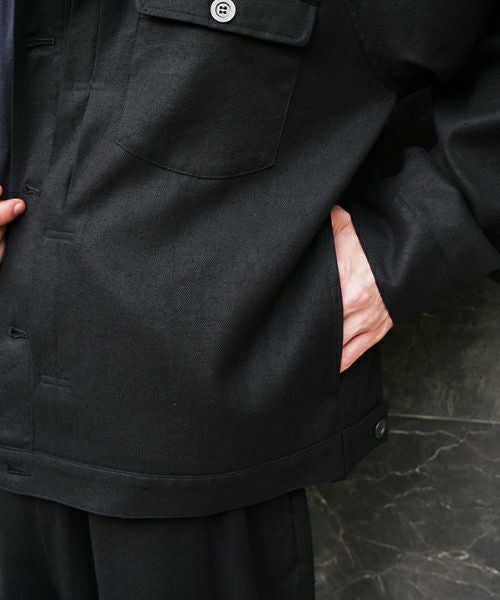 VU / ヴウstand collar work jakect silk linen [BLACK] vu-blu-008