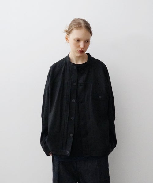 VU / ヴウstand collar work jakect silk linen [BLACK] vu-blu-008