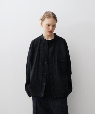 VU / ヴウstand collar work jakect silk linen [BLACK] vu-blu-008