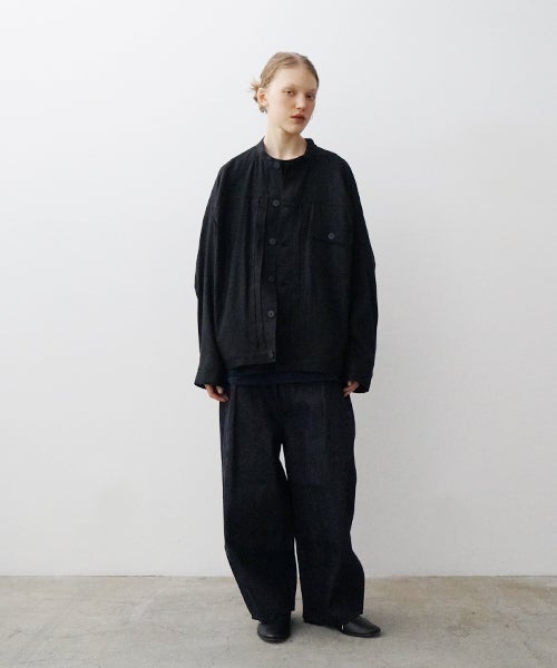 VU / ヴウstand collar work jakect silk linen [BLACK] vu-blu-008