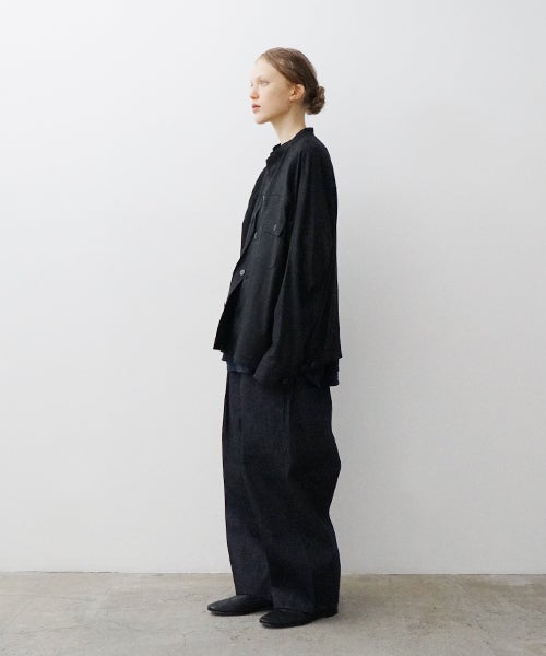 VU / ヴウstand collar work jakect silk linen [BLACK] vu-blu-008