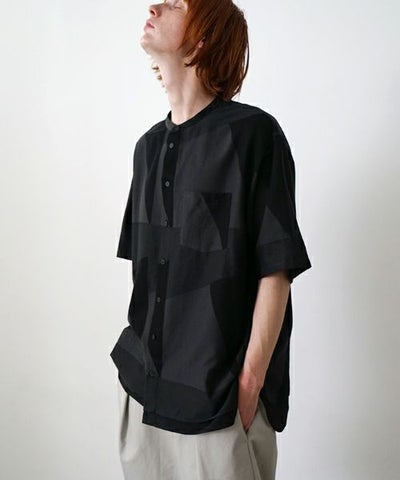  VU / ヴウlayered band collar short shirt[CHARCOAL×BLACK / BLACK］vu-sht-010