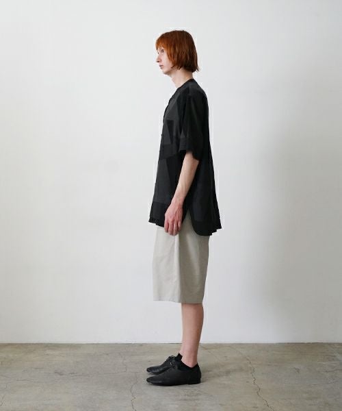  VU / ヴウlayered band collar short shirt[CHARCOAL×BLACK / BLACK］vu-sht-010