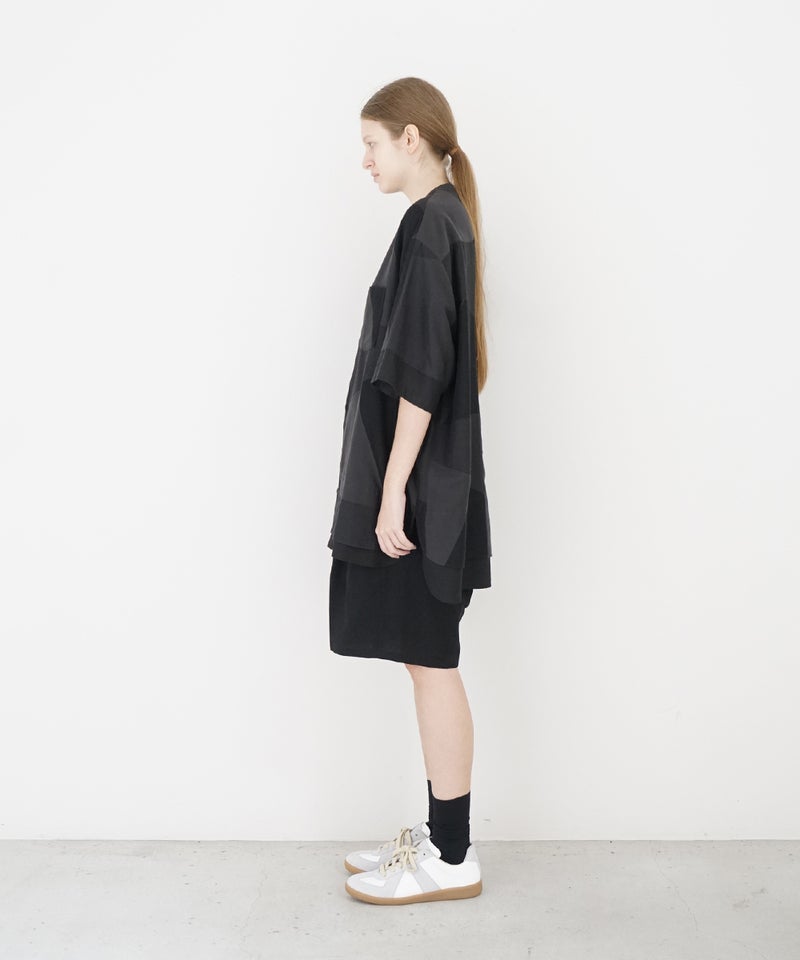 VUm ヴウエム layered band collar short shirt[CHARCOAL×BLACK / BLACK］vu-sht-010