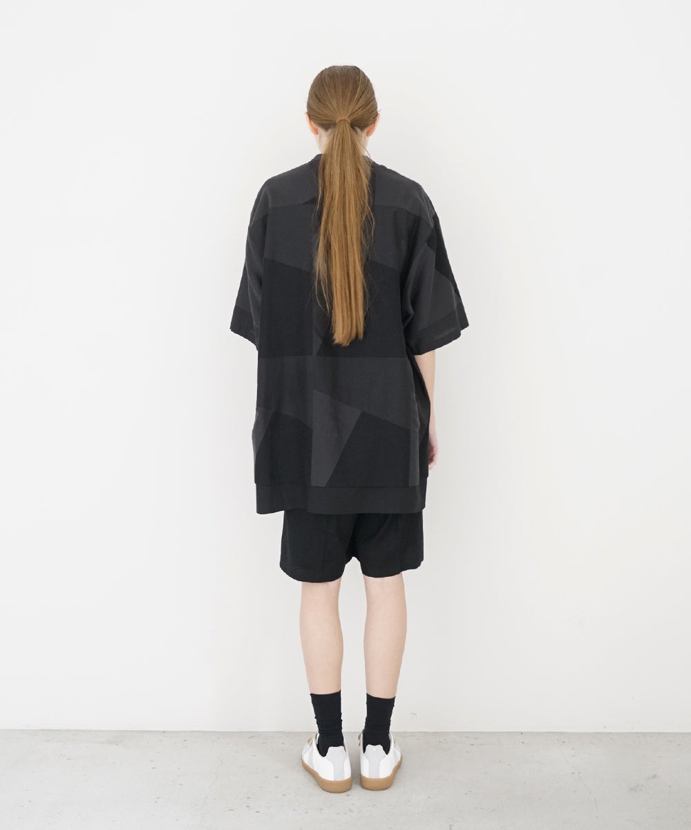 VUm ヴウエム layered band collar short shirt[CHARCOAL×BLACK / BLACK］vu-sht-010