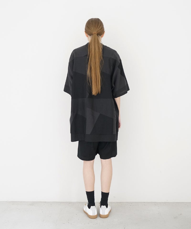 VUm ヴウエム layered band collar short shirt[CHARCOAL×BLACK / BLACK］vu-sht-010