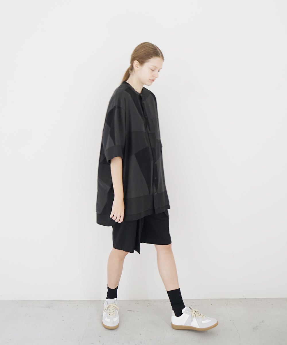 VUm ヴウエム layered band collar short shirt[CHARCOAL×BLACK / BLACK］vu-sht-010