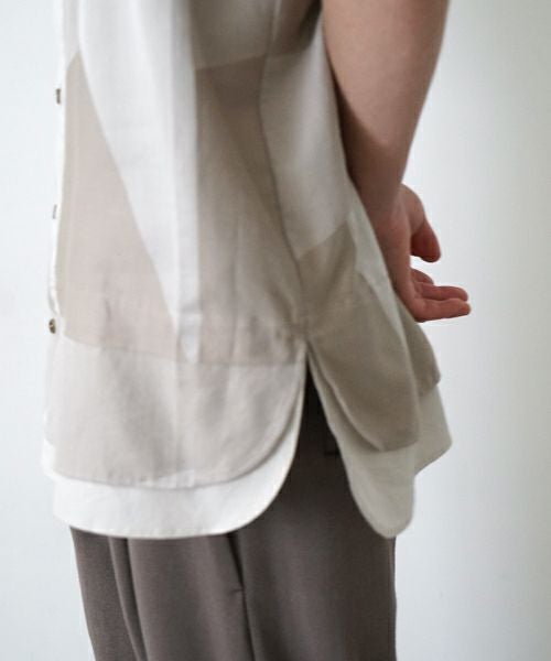 VU / ヴウlayered band collar short shirt[ASH×GRAY / STONE GRAY］vu-sht-010