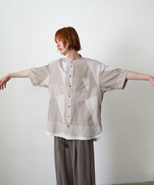 VU / ヴウlayered band collar short shirt[ASH×GRAY / STONE GRAY］vu-sht-010