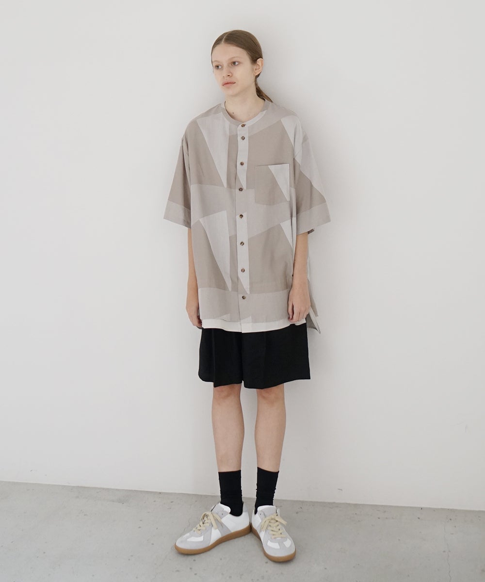 VUm ヴウエム layered band collar short shirt[ASH×GRAY / STONE GRAY］vu-sht-010