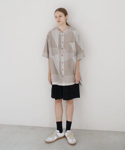 VUm ヴウエム layered band collar short shirt[ASH×GRAY / STONE GRAY］vu-sht-010
