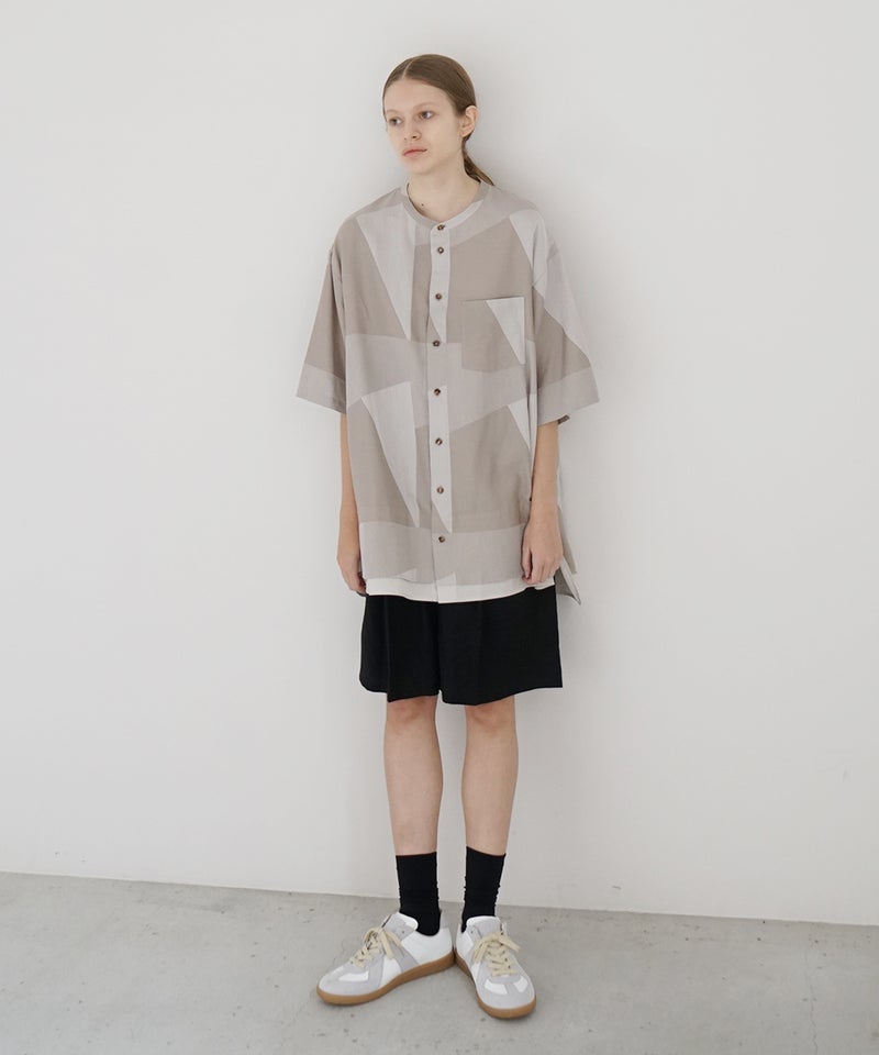VUm ヴウエム layered band collar short shirt[ASH×GRAY / STONE GRAY］vu-sht-010