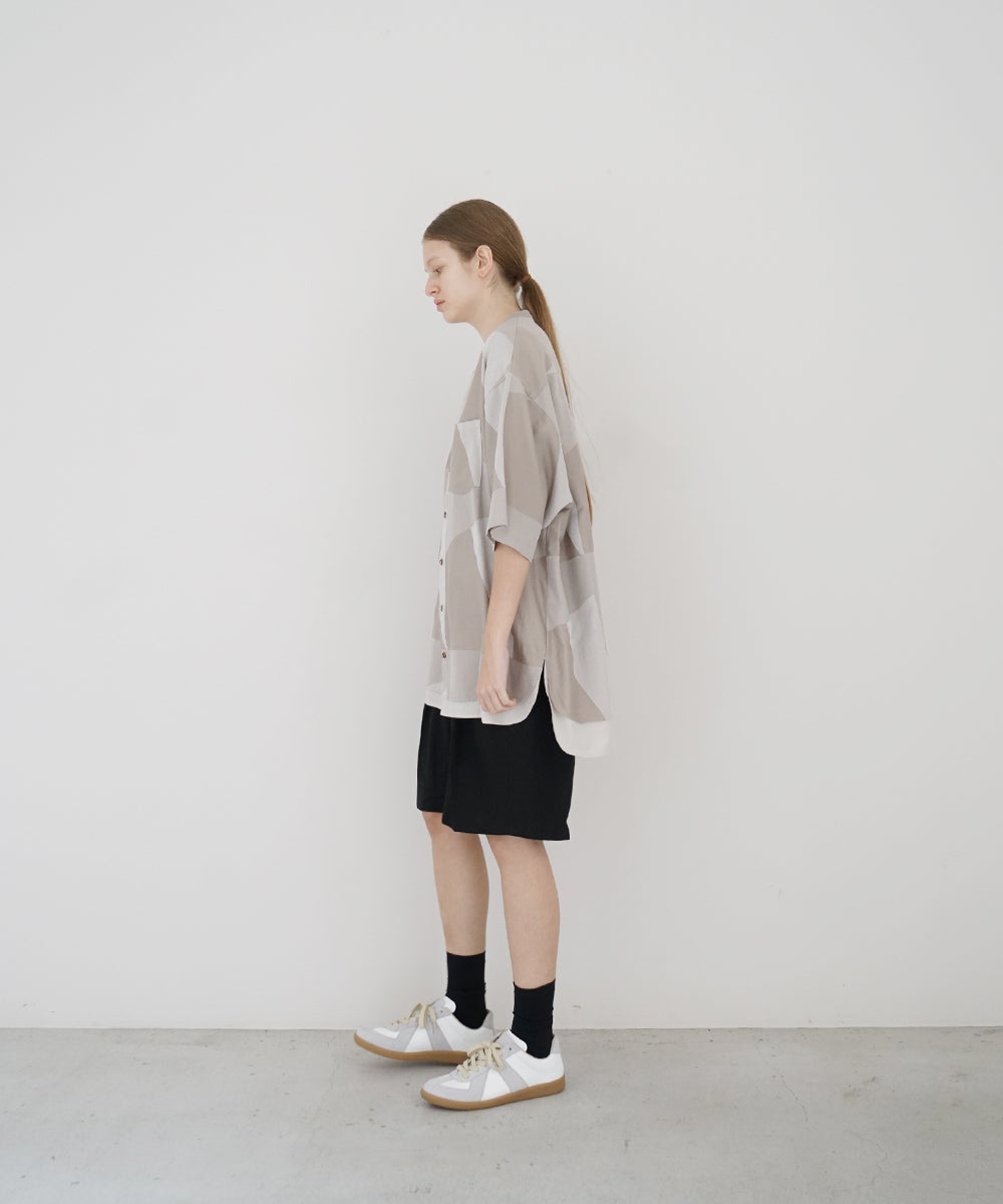 VUm ヴウエム layered band collar short shirt[ASH×GRAY / STONE GRAY］vu-sht-010