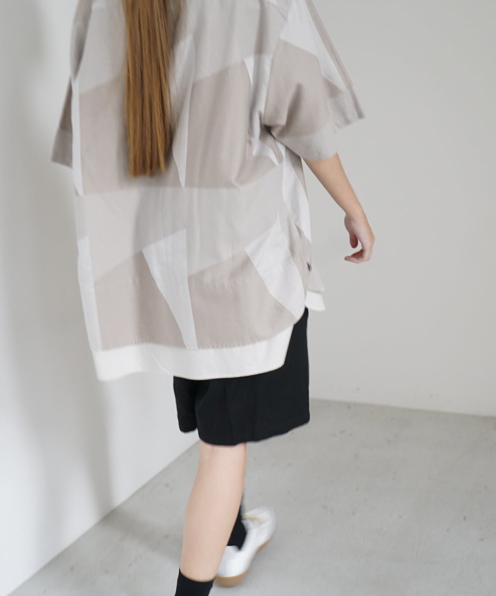 VUm ヴウエム layered band collar short shirt[ASH×GRAY / STONE GRAY］vu-sht-010