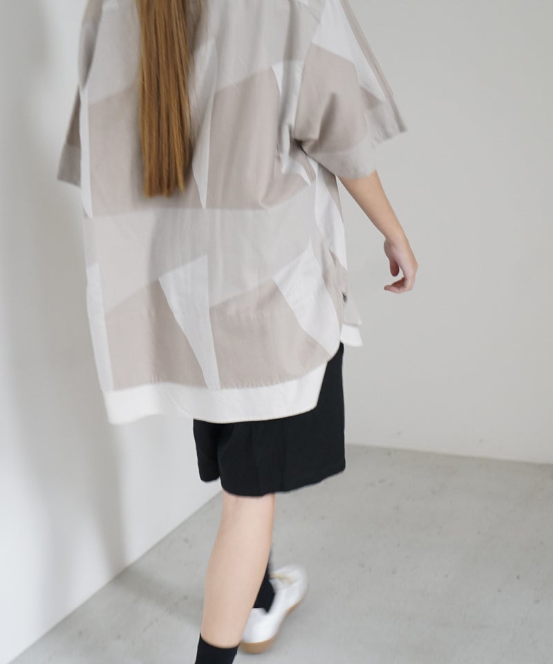 VUm ヴウエム layered band collar short shirt[ASH×GRAY / STONE GRAY］vu-sht-010