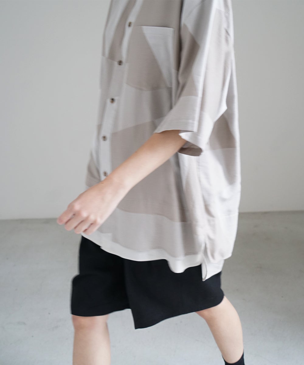 VUm ヴウエム layered band collar short shirt[ASH×GRAY / STONE GRAY］vu-sht-010