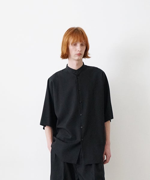 VU stand collar dolman shirt washable wool[BLACK］vu-sht-007