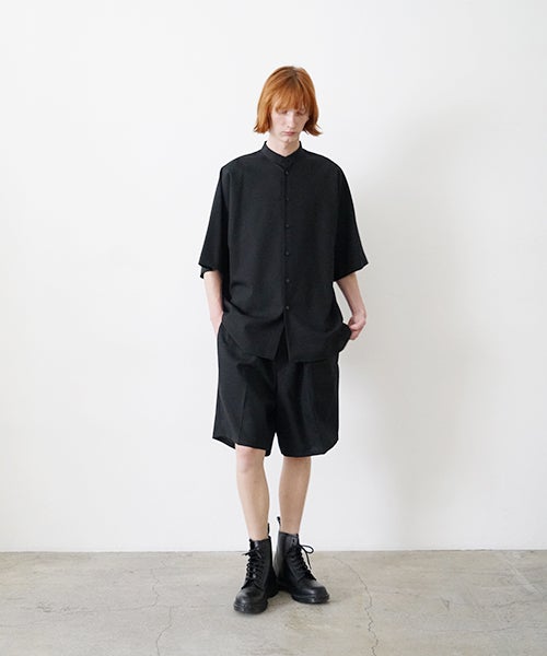 VU stand collar dolman shirt washable wool[BLACK］vu-sht-007