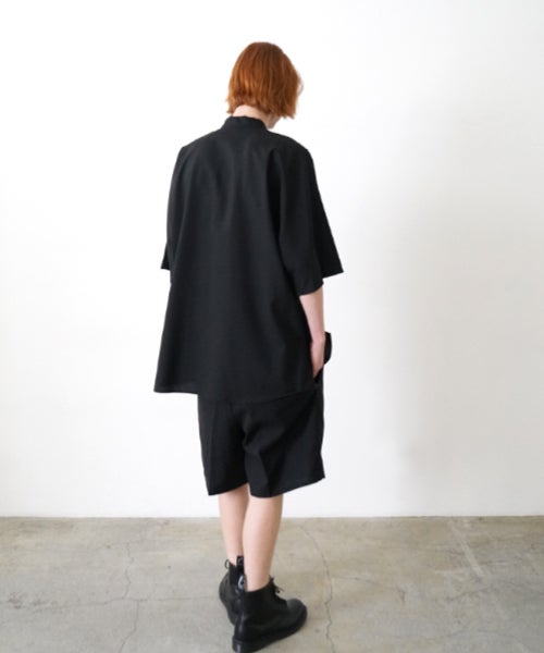 VU stand collar dolman shirt washable wool[BLACK］vu-sht-007