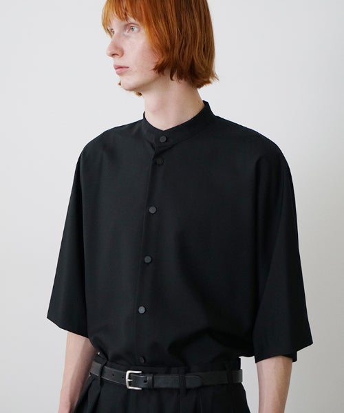 VU stand collar dolman shirt washable wool[BLACK］vu-sht-007
