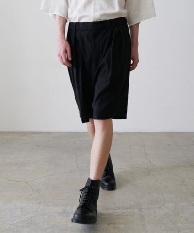 VUm ヴウエム tailar short pants silk linen [BLACK］vu-pnt-015
