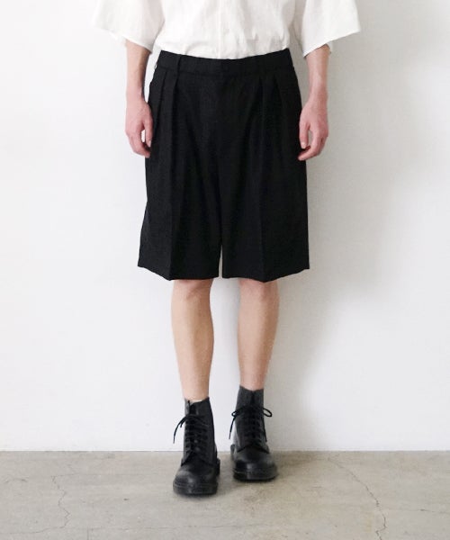 VUm ヴウエム tailar short pants silk linen [BLACK］vu-pnt-015