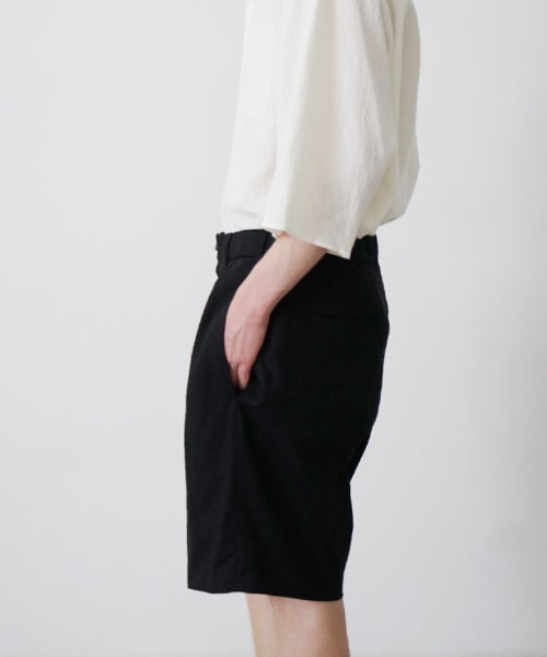 VUm ヴウエム tailar short pants silk linen [BLACK］vu-pnt-015