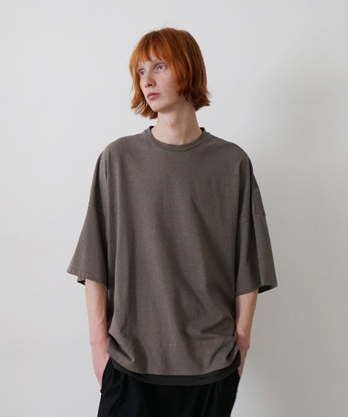 VU two slit t-shirt hemp cotton [GRAIGE×DARKGRAY] vu-cut-004重ねスリットtシャツ