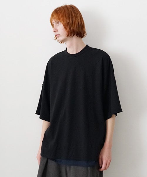 VU two slit t-shirt hemp cotton [BLACK×NAVY] vu-cut-004重ねスリットtシャツ