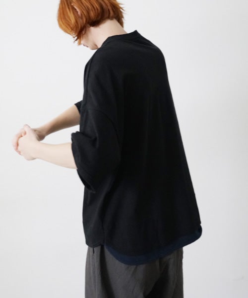 VU two slit t-shirt hemp cotton [BLACK×NAVY] vu-cut-004重ねスリットtシャツ