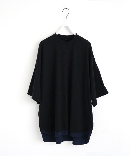 VU two slit t-shirt hemp cotton [BLACK×NAVY] vu-cut-004重ねスリットtシャツ